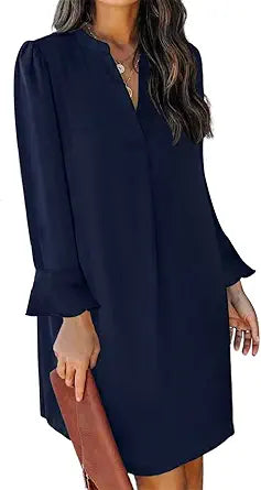 Wkior Long Sleeve Dress for Women V Neck Casual Cute Style