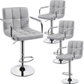 Light Grey PU Leather Bar Stools Set of 4 - Adjustable Counter Height