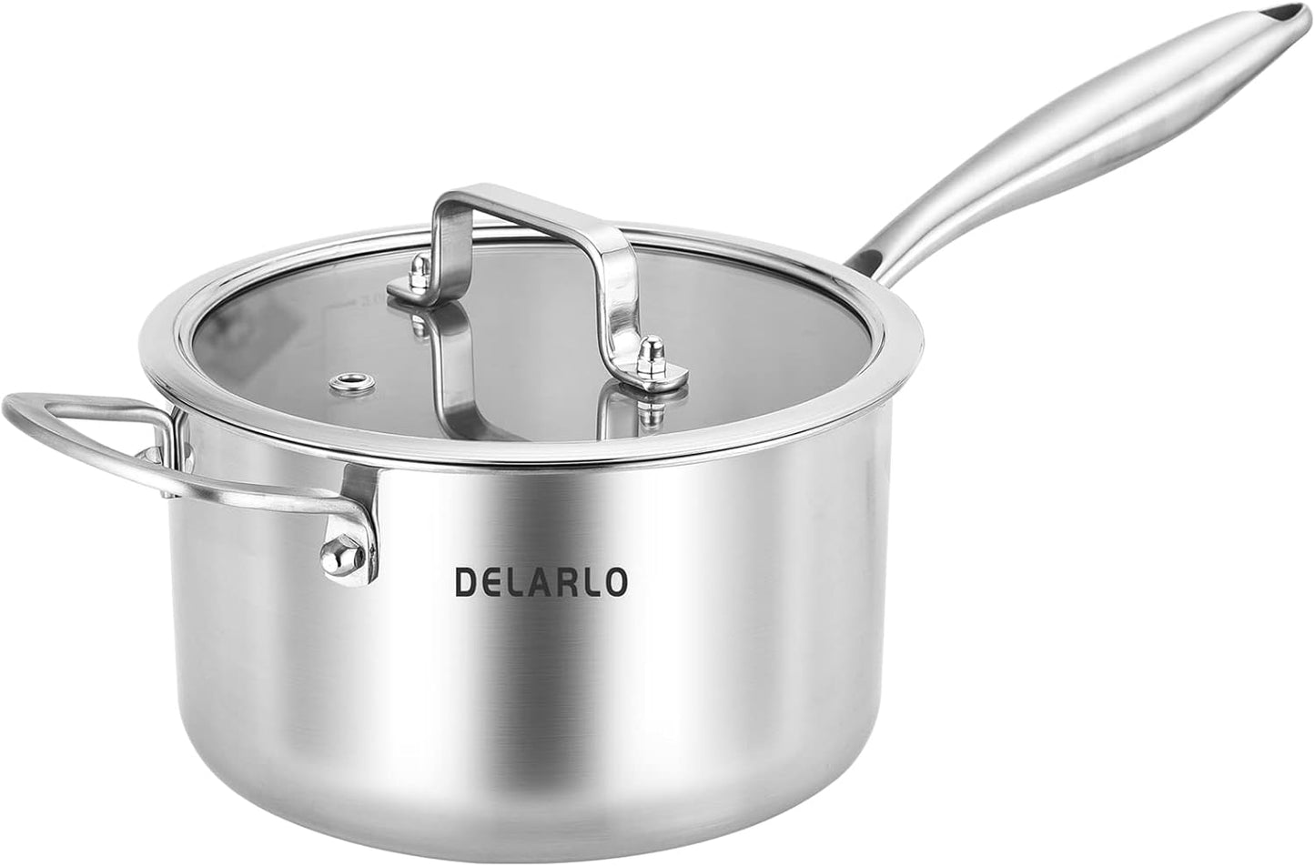 Delarlo Tri-Ply Stainless Steel Saucepan for Even Heat Cooking