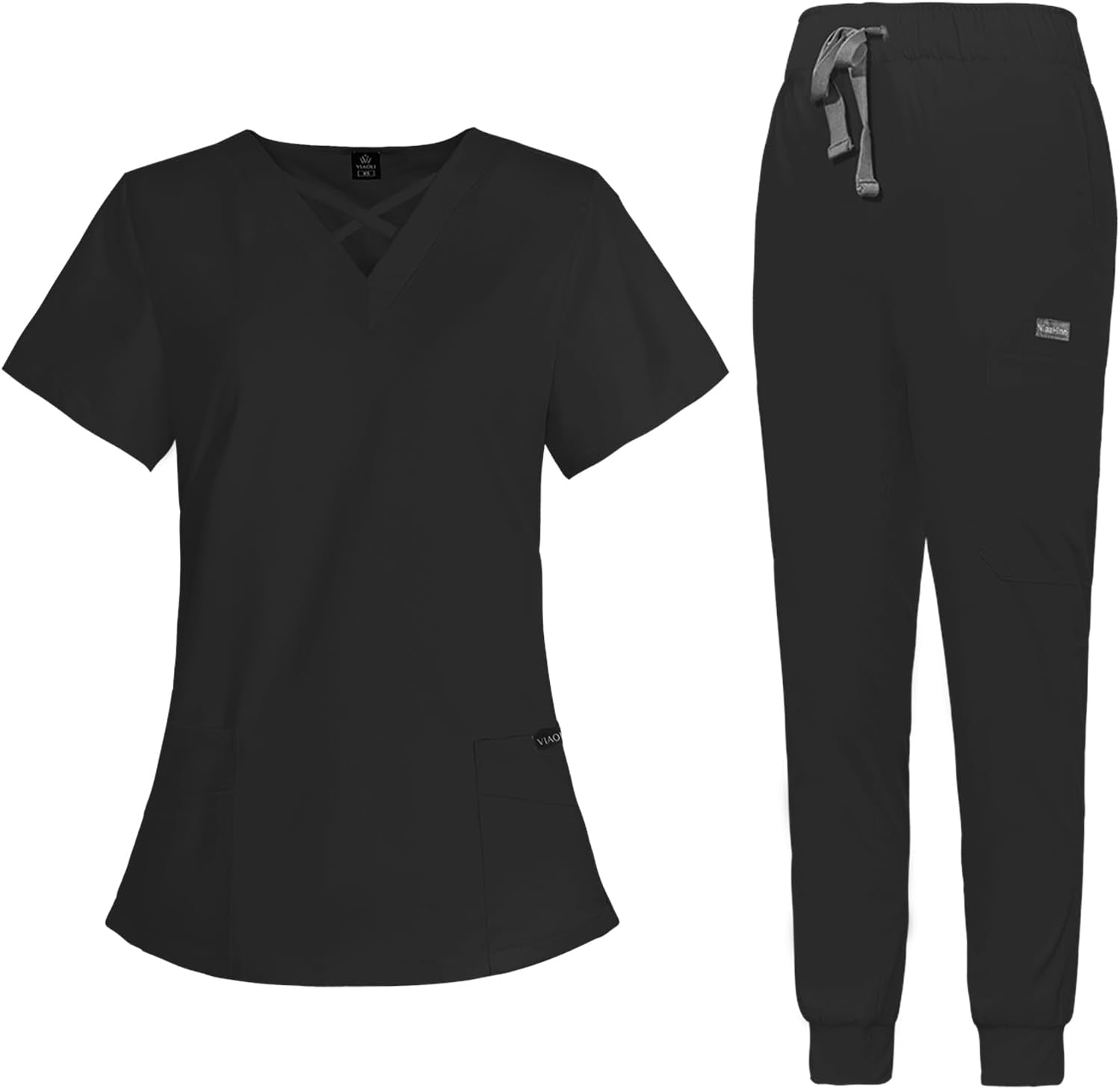 VIAOLI Scrubs for Women Set with V-Neck Top & Jogger Pants