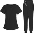 Womens Scrubs Set Modern V-Neck Top & 8 Pocket Jogger Pants - Stretch