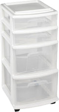 HOMZ Drawer Tower 4-Tier Clear Plastic Storage Organizer Cart - Mobile