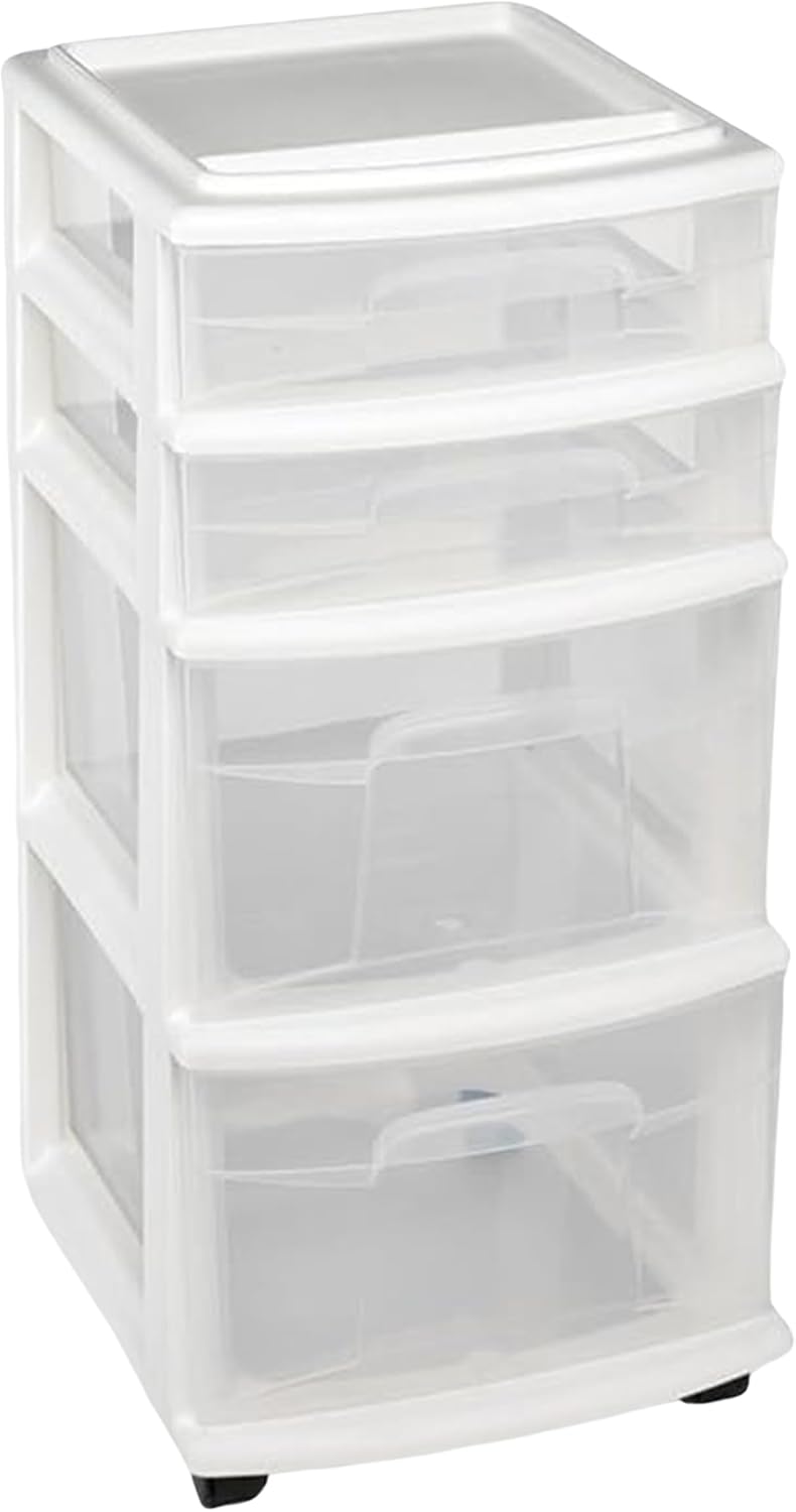 HOMZ 4-Tier Clear Plastic Storage Organizer Cart for Any Space