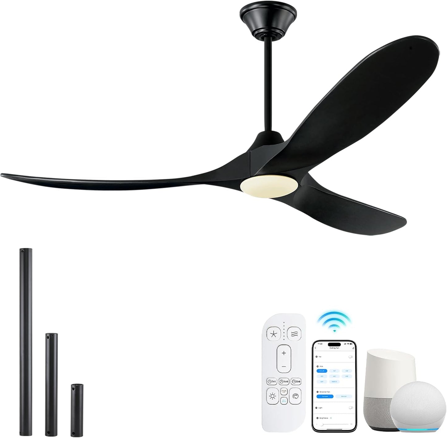 60 inch Black Ceiling Fan with Lights for Patios and Homes
