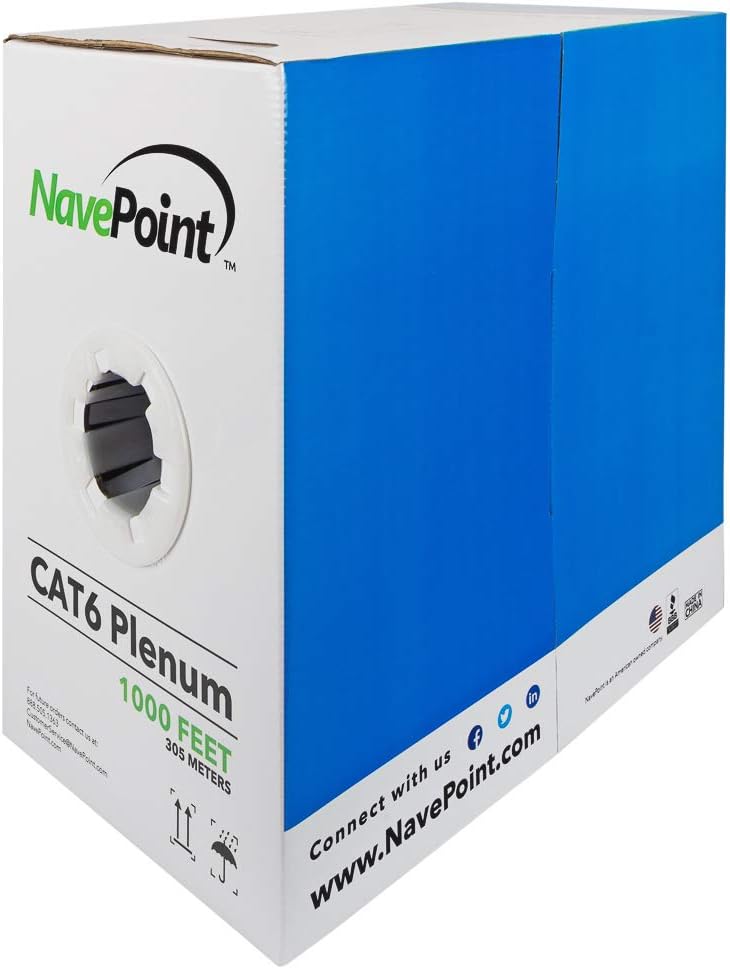 NavePoint Cat6 Plenum Jacket 1000ft Ethernet Cable for Fast Networking