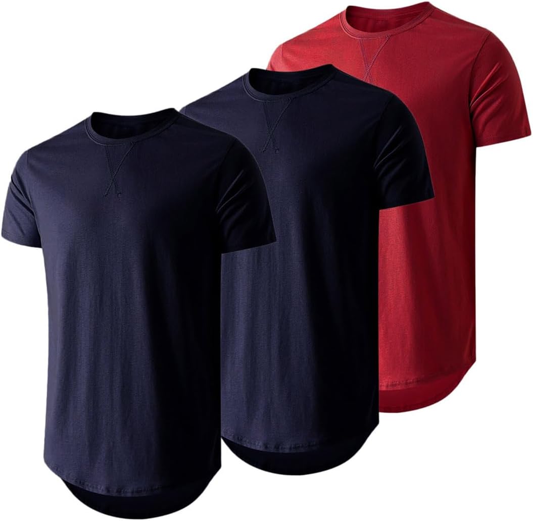 JMIERR Mens 3 Pack Cotton Hipster Longline Crewneck T-Shirt