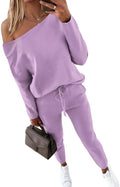 Women Tracksuit 2 Piece Off The Shoulder Sweatshirt and Pants Set