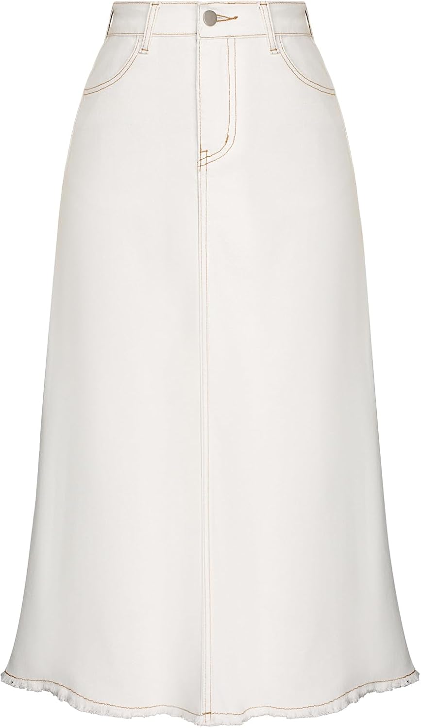 Belle Poque Vintage Denim Skirts for Women - A-Line Maxi