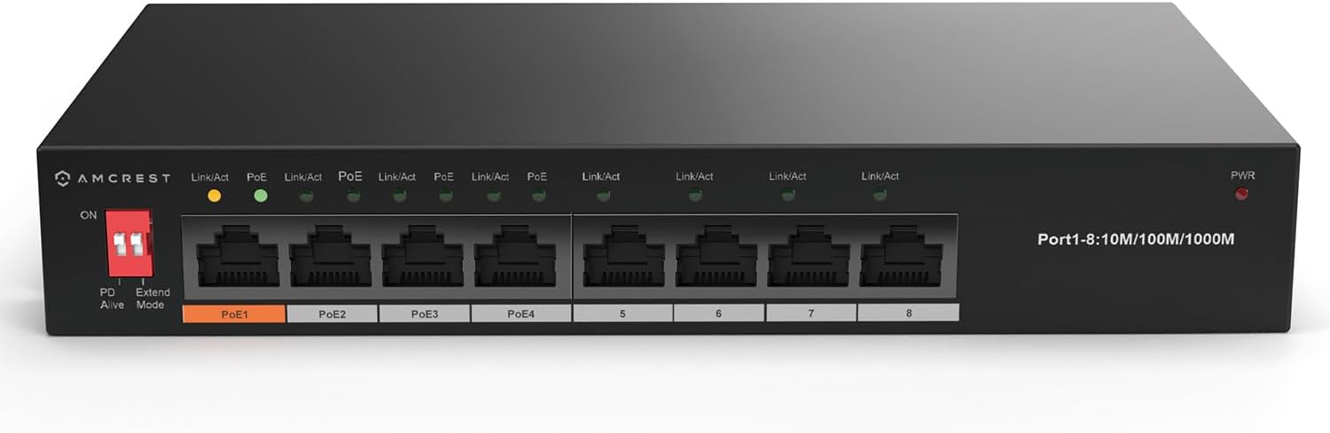 Amcrest 8-Port Gigabit Switch with 4 PoE+ Ports for Networking
