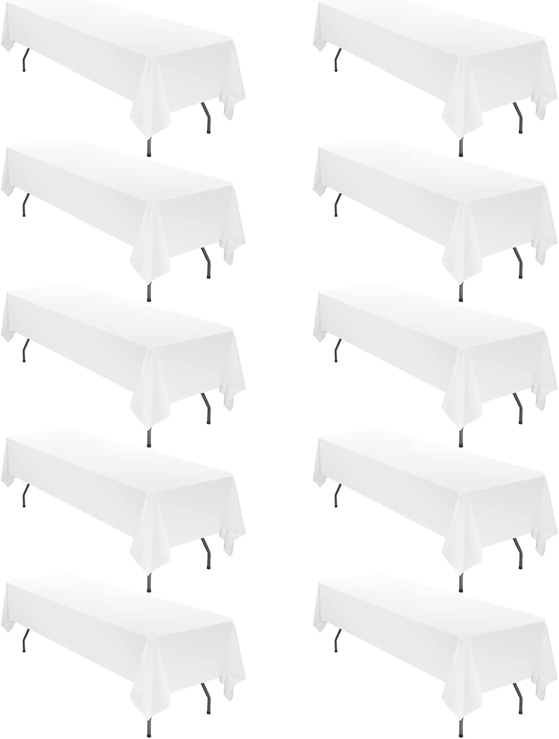 10 Pack White Rectangle Tablecloths for 8 Ft Tables, 60 x 126 in