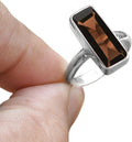 Sterling Silver 925 Smoky Quartz Bar Ring - Boho Cocktail Style