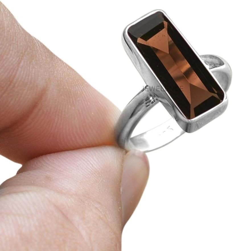 Sterling Silver 925 Ring for Women with Smoky Quartz Gemstone