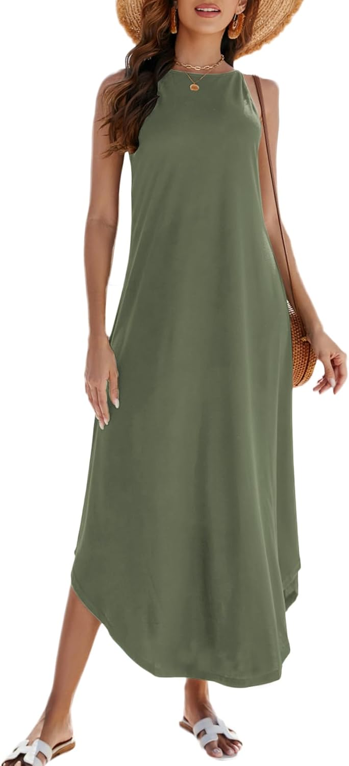 Halife Women's Summer Casual Sleeveless Beach Dress Maxi Style