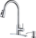 Chrome Kitchen Faucet with Soap Dispenser - High Arc Pull Down
