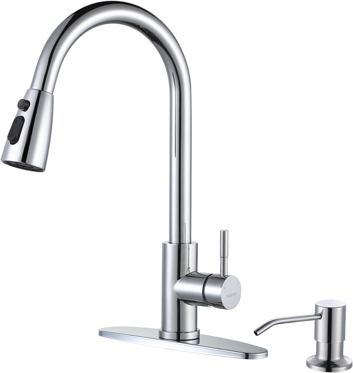 Chrome Kitchen Faucet with Soap Dispenser for Modern Homes