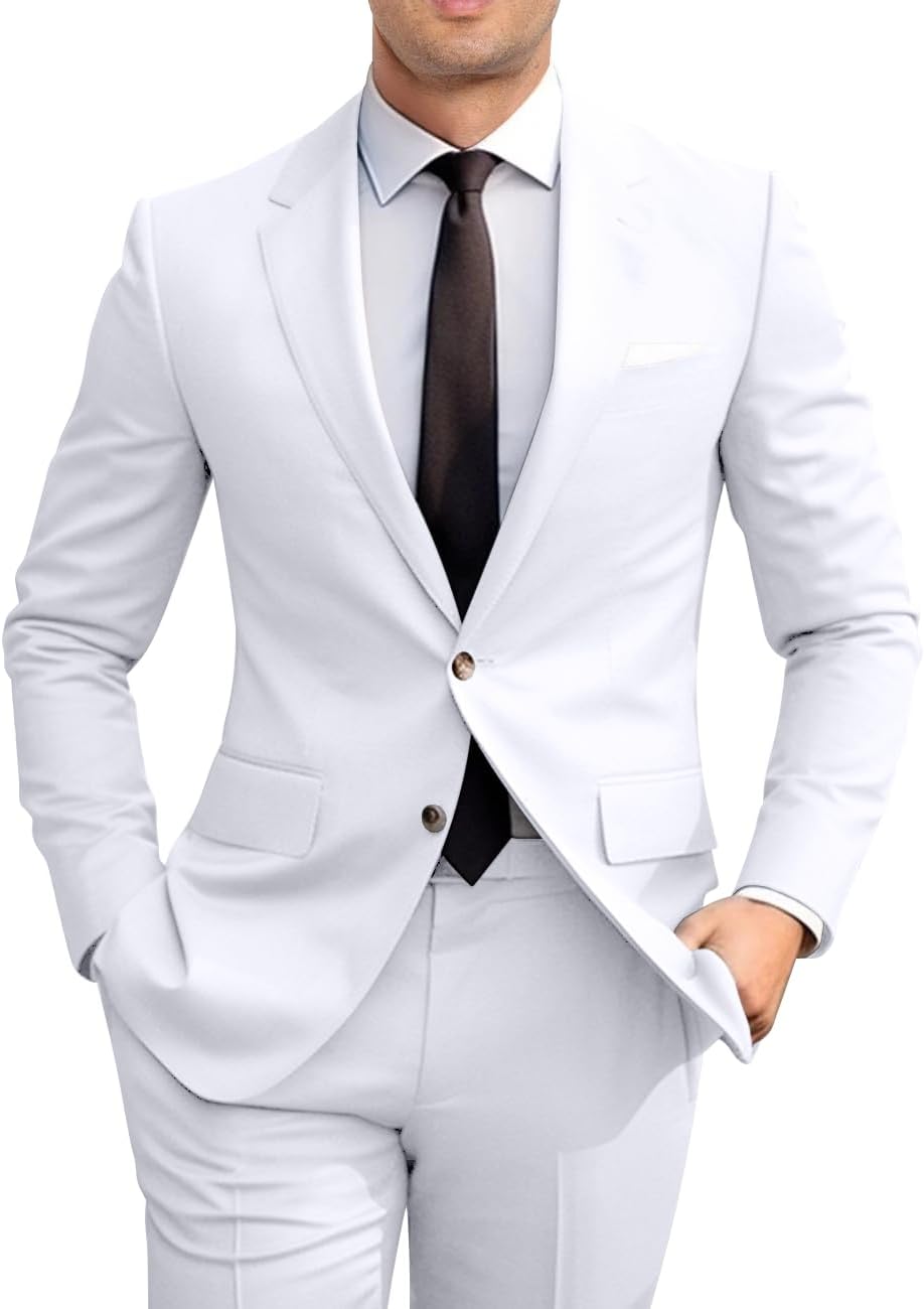 Men's Slim Fit 2 Piece Suit Set for Weddings and Prom Events