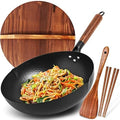 Carbon Steel Wok Pan 13 in - Authentic 5-Piece Stir-Fry Set