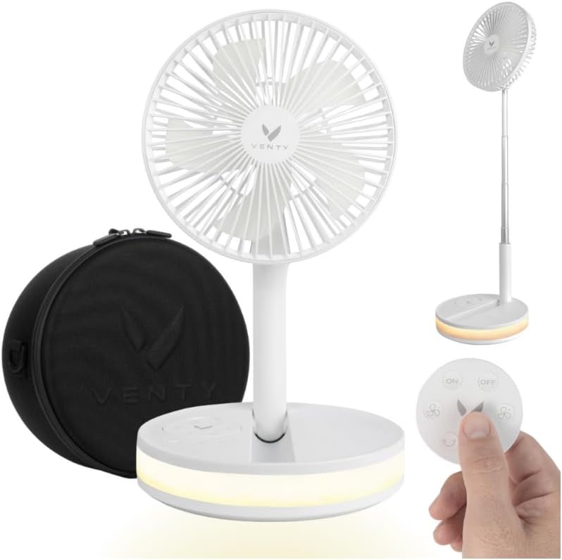 VENTY Portable Fan - 48HR Run Time, Remote Control, LED Lighting