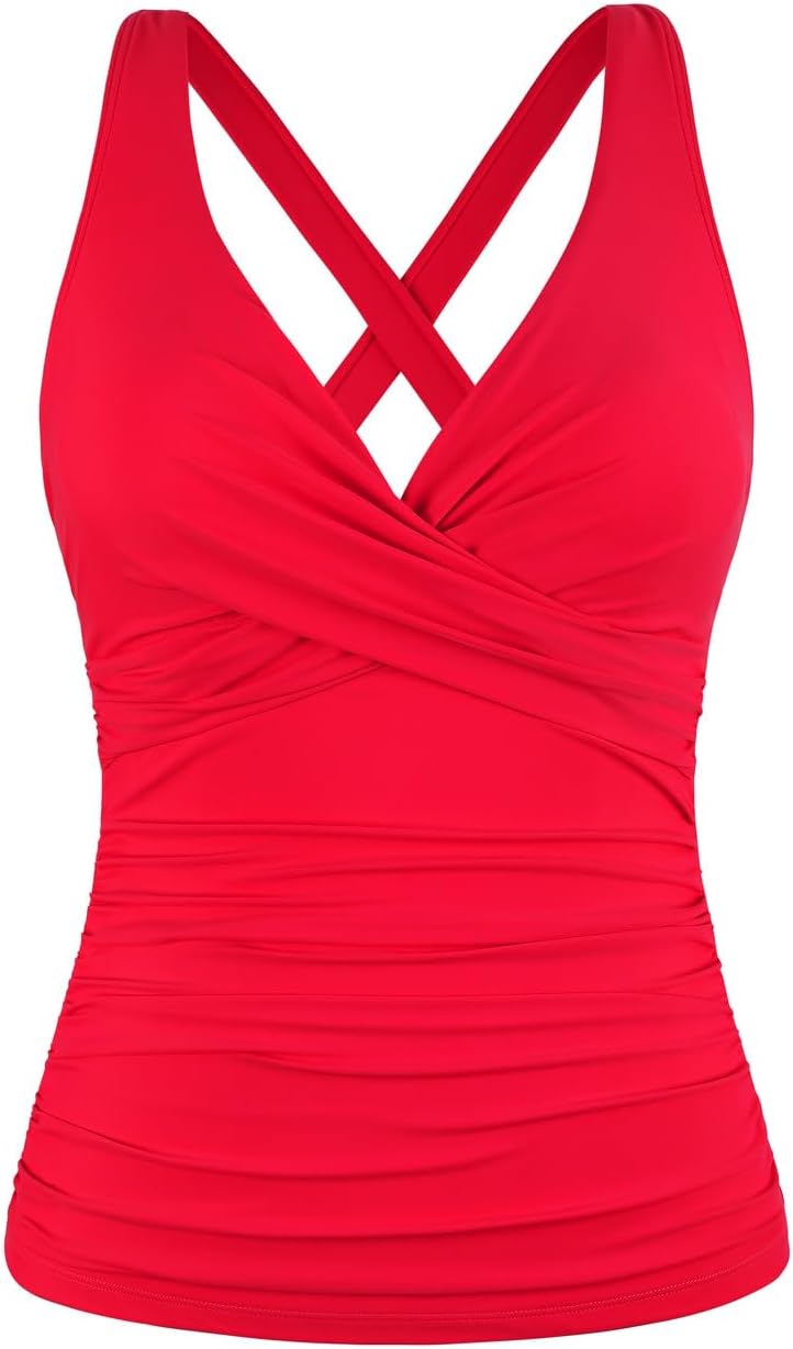 Hilor Women's Underwire Tankini Top with Tummy Control Features