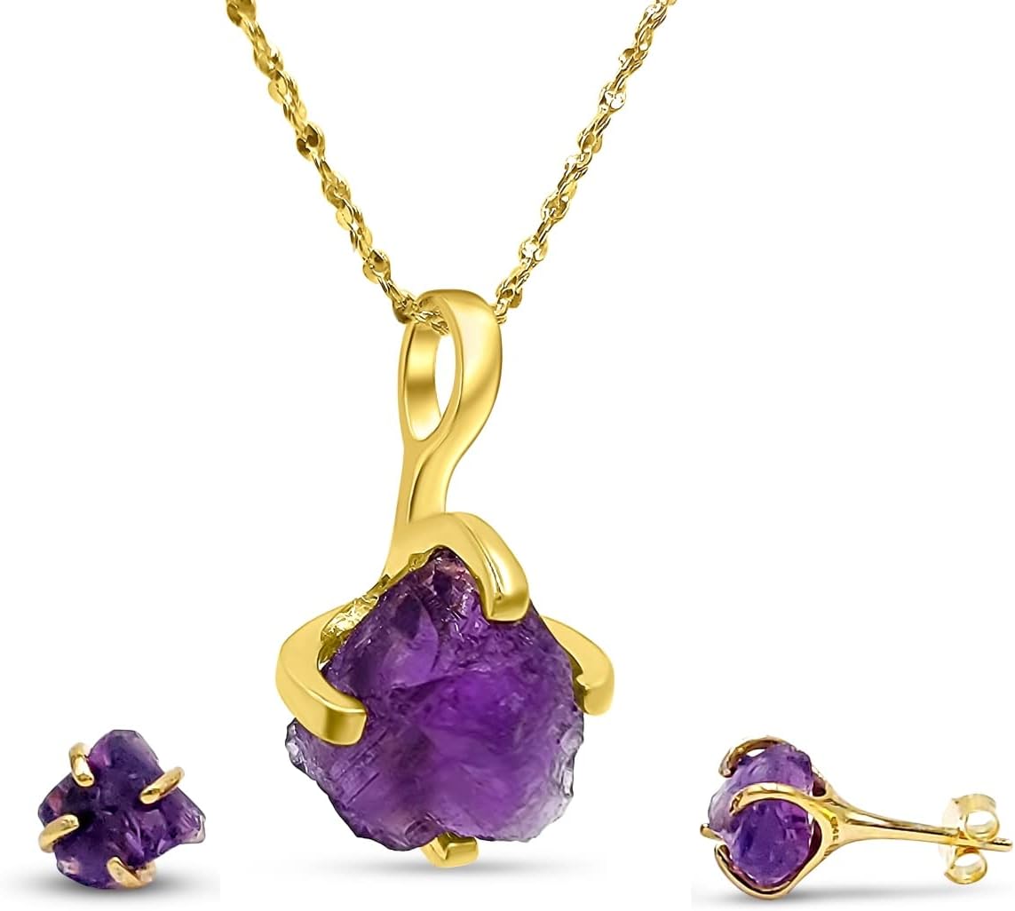 Real Raw Gemstone Jewelry Set with 925 Sterling Silver Plating