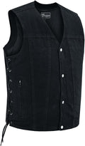 Vance Men's V-Neck Denim Vest for Motorcycle Riders with Pockets