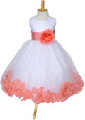 Rose Petal White Tulle Satin Flower Girl Gown - Full Ankle Length