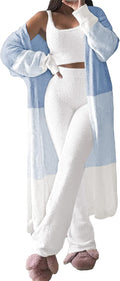 Women's Fuzzy Sherpa 3-Piece Lounge Set - Cozy Open Cardigan