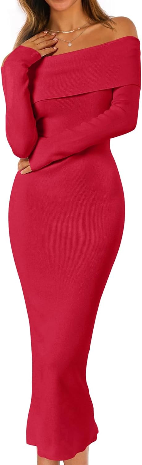 MEROKEETY Women's Off Shoulder Bodycon Sweater Dress for 2025