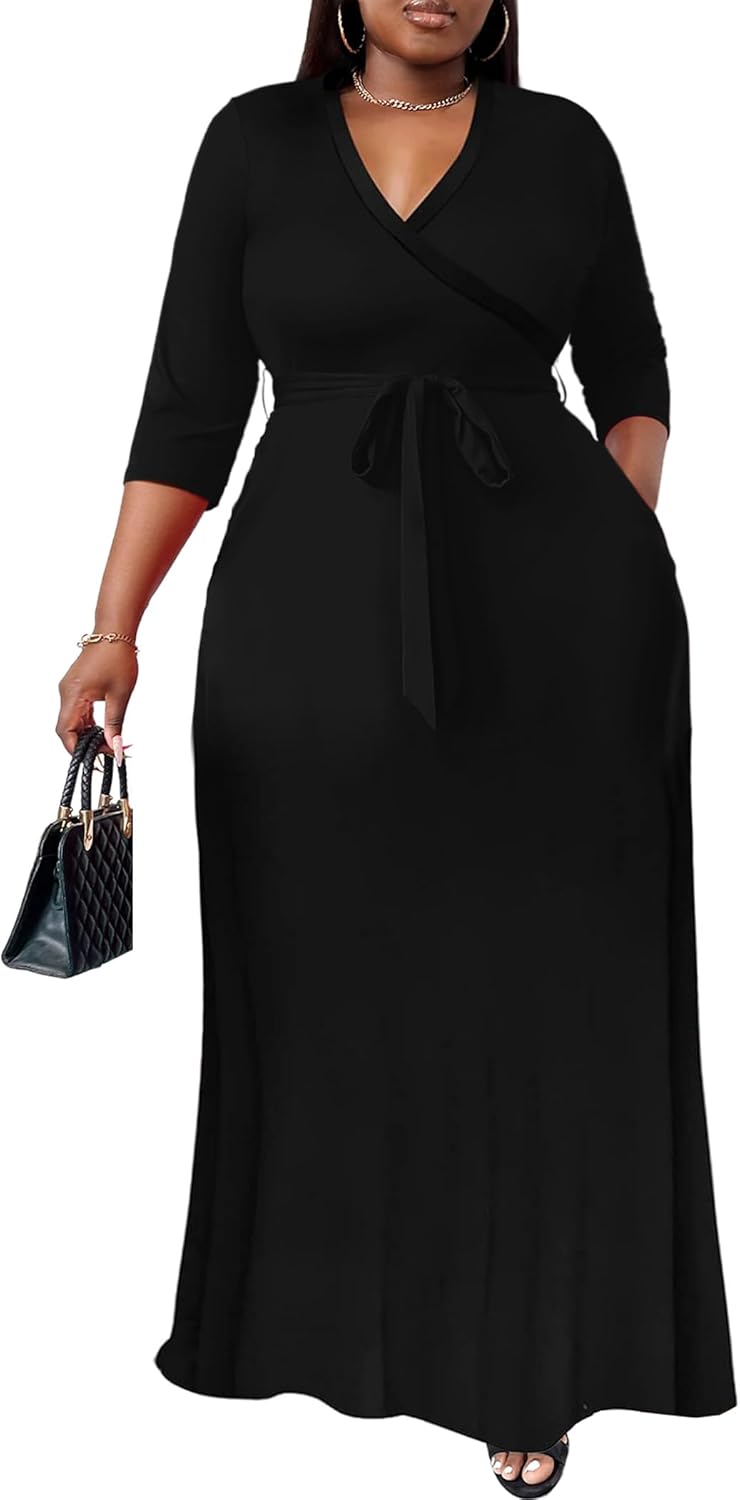 Plus Size Maxi Dress for Women - Flowy Floral 3/4 Sleeve Style