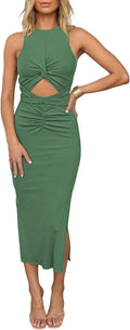 Women's Sleeveless Cut Out Slim Bodycon Midi Dress - Ribbed Knit