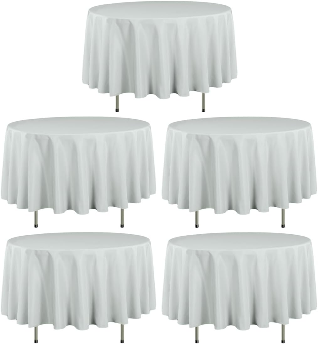 90 Inch Round Tablecloths for Weddings and Parties - 5 Pack