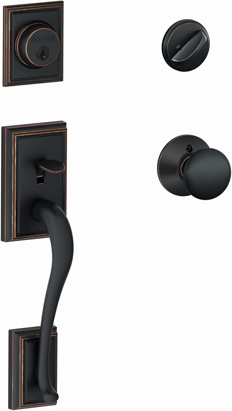 Addison Trim Front Entry Handleset with Plymouth Knob in Aged Bronze