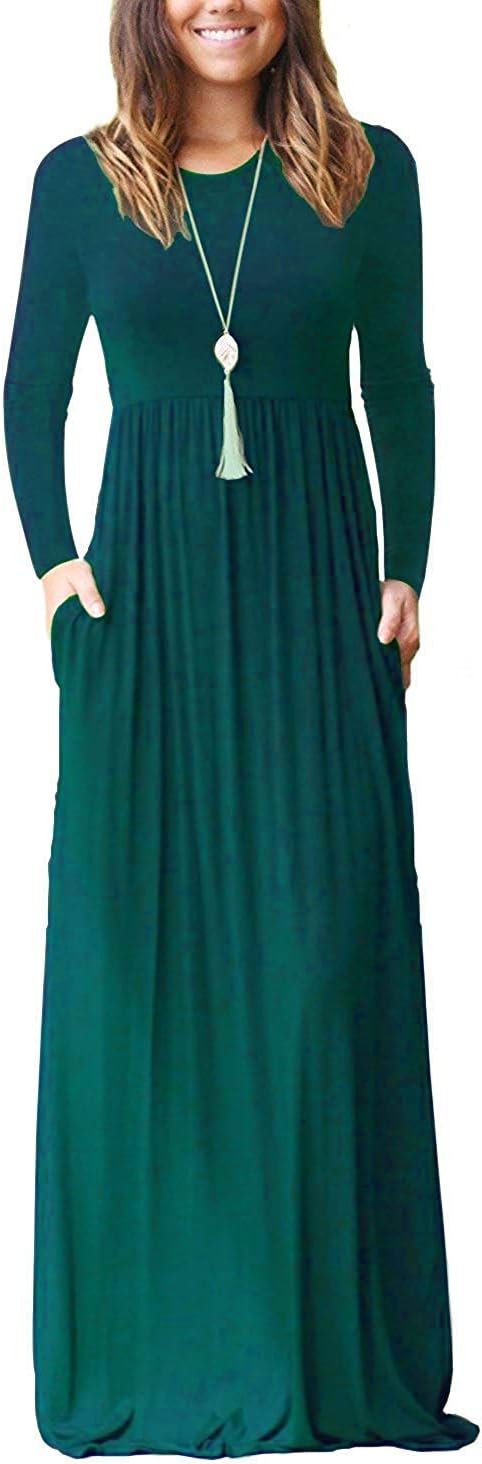 AUSELILY Women's Long Sleeve Casual Maxi Dress with Pockets