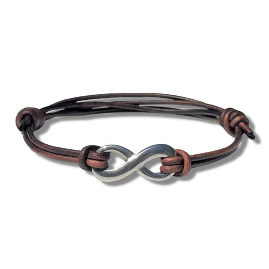Adjustable Infinity Leather Bracelet with Stainless Steel Charm