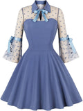 Women's Vintage Polka Dot Mesh Sleeve 1950s A-Line Dress