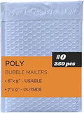 Poly Bubble Mailers #0 6x9 in 250 Pack - Waterproof Padded Envelopes