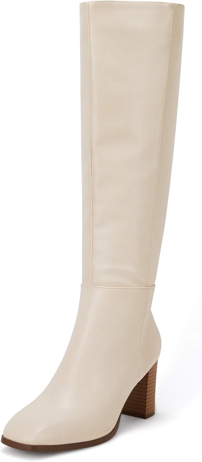 Coutgo Womens Knee High Boots with Chunky Block Heels Style