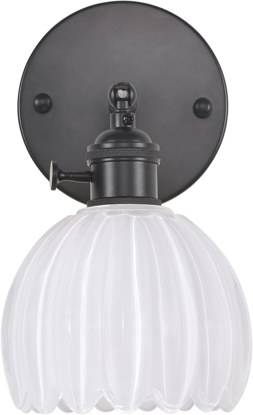 Vintage Wall Sconce with Adjustable White Tulip Glass Shade
