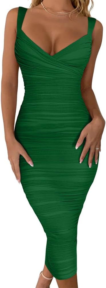 BEAGIMEG Women's Sexy Bodycon Midi Dress for Club Parties