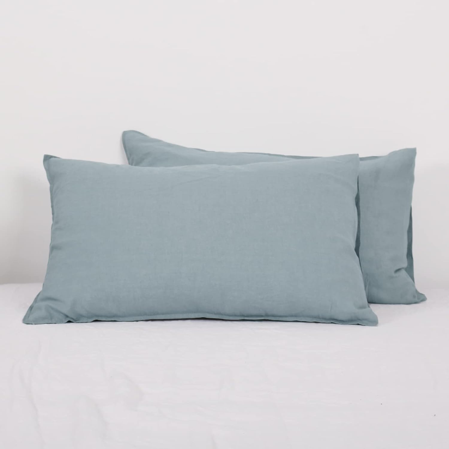 100% Linen Pillowcases Set of 2 for King Size Beds in Dusty Blue