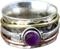 Gemstone Spinner Ring for Women Girls - Healing Amethyst Spinner Band