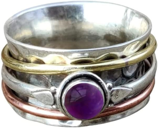 Gemstone Spinner Ring for Women - Handmade Meditation Band