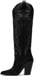 Knee High Cowboy Boots for Women Pointed Toe Chunky Heels (Style 16MM)