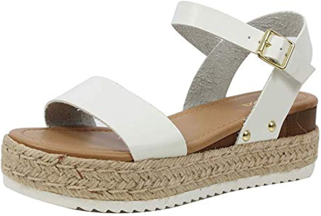 Soda Women's Topic Open Toe Buckle Ankle Strap Espadrille Sandals