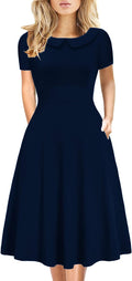 Women's Vintage A-Line Dress with Peter Pan Collar - Knee Length