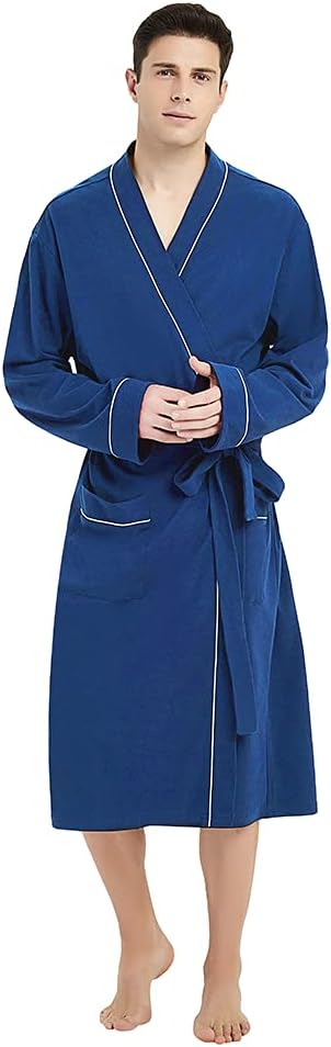 U2SKIIN Mens 100% Cotton Lightweight Knit Bathrobe for Comfort
