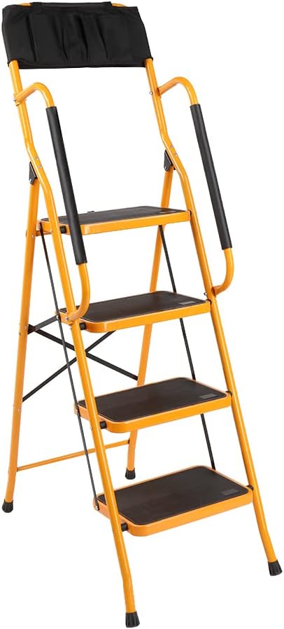 Winado 4 Step Ladder with Handrails & ToolBag for Home Use