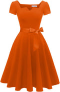 Women's Classic Tea Dress Short Sleeve Swing Cocktail (Style VFH1)