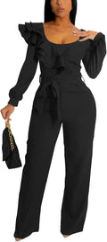 HBQ Womens One Piece Jumpsuit V-Neck Ruffle Wide Leg - Elegant Fit
