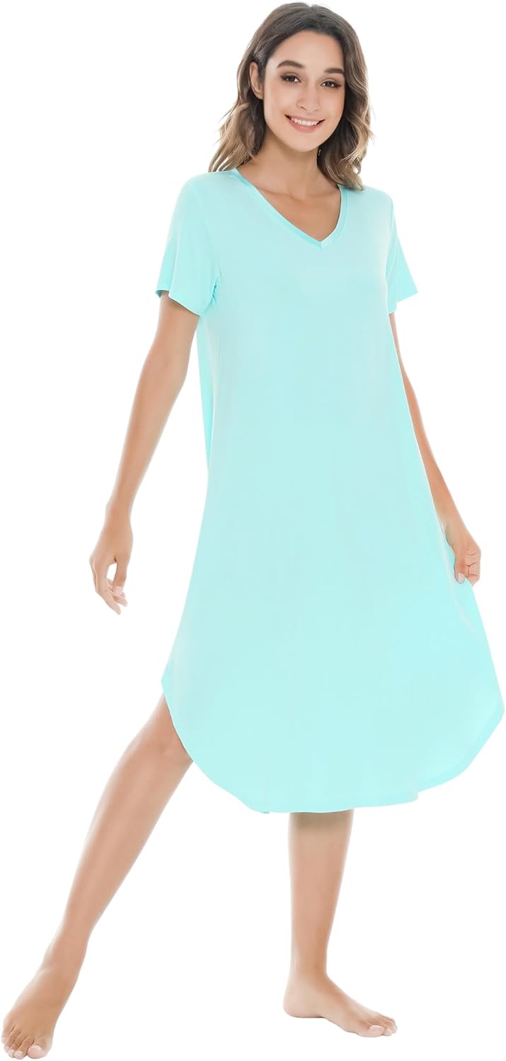 NACHILA Nightgowns for Women - Viscose Bamboo V Neck Sleepshirts
